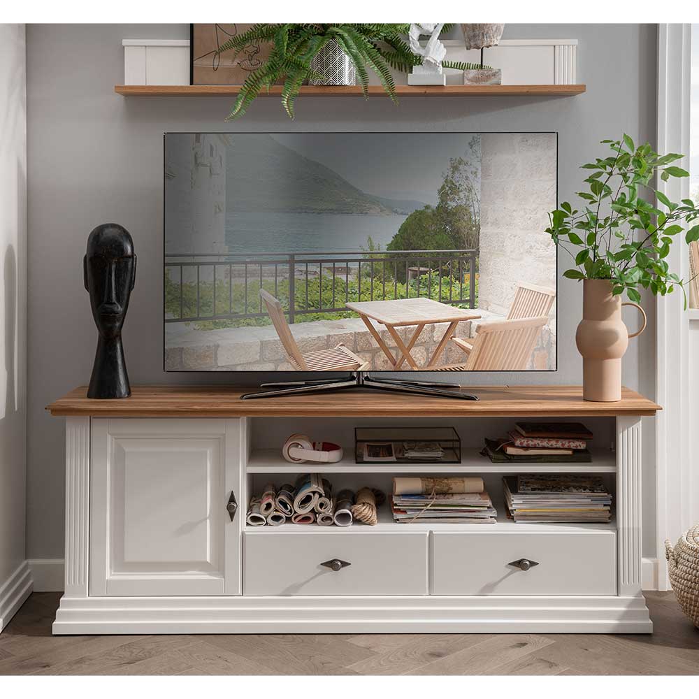 Basilicana Landhaus TV Sideboard in Eichefarben und Weiß 178 cm breit