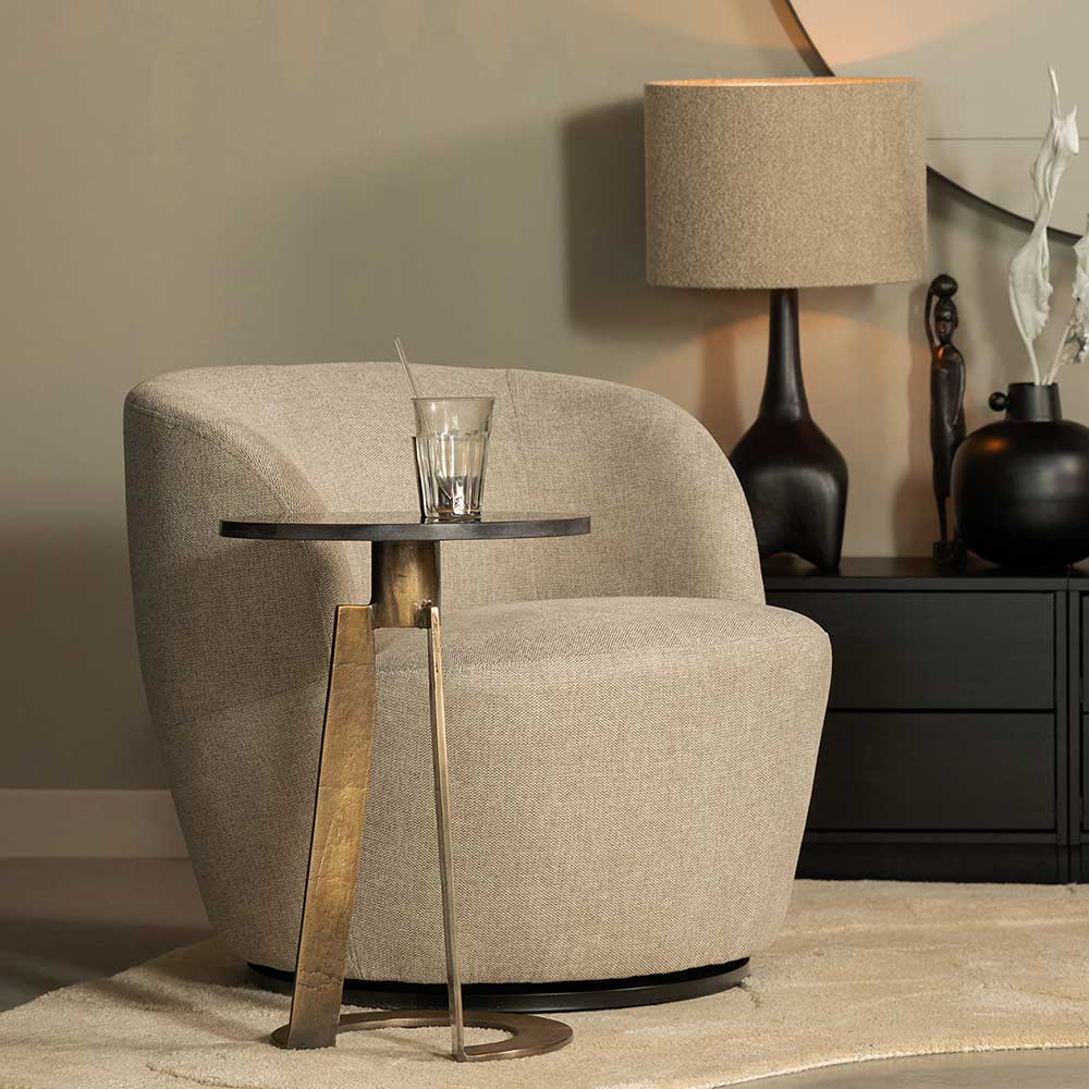 Basilicana Drehbarer Lounge Sessel in Beige Bezug aus Webstoff