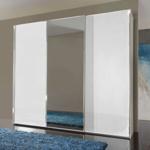 Franco Möbel Schlafzimmerschrank in Weiß Glas Schwebetüren