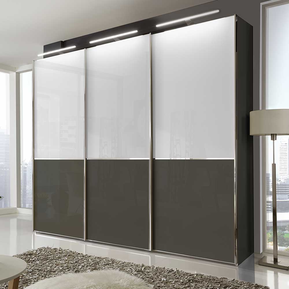 Franco Möbel Schwebetürenkleiderschrank in Weiß und Braun 250 cm breit