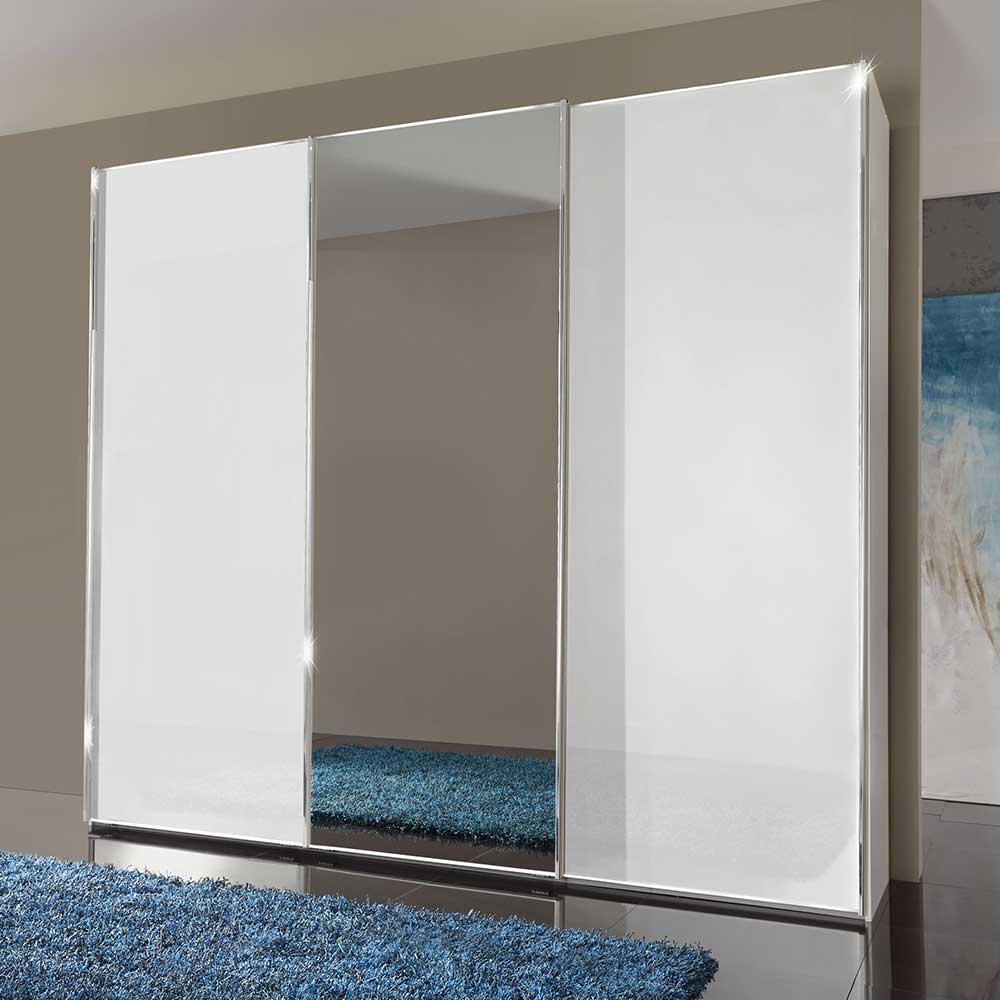 Franco Möbel Schwebetüren Kleiderschrank 300 cm breit Weiß Glas