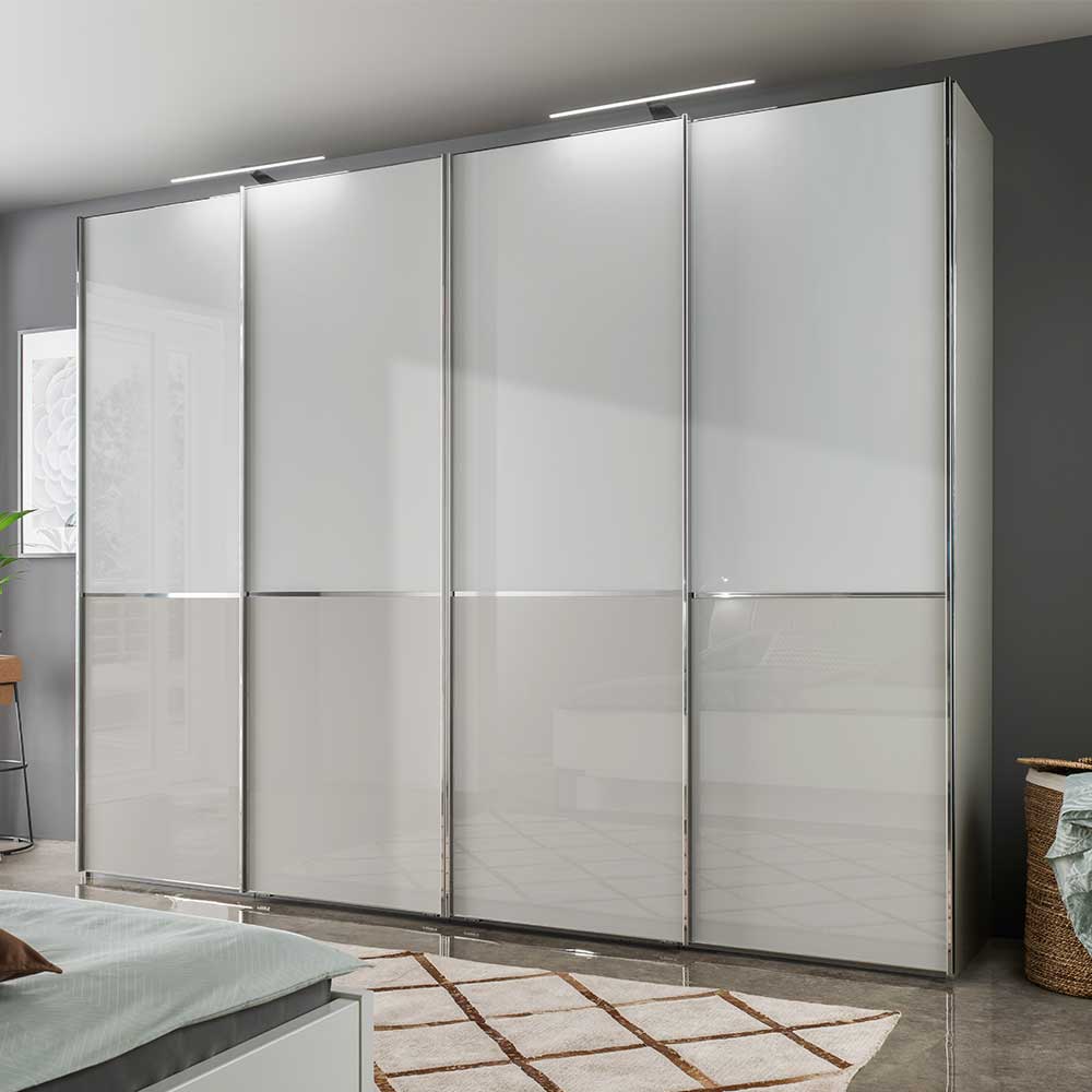 Franco Möbel Schlafzimmerkleiderschrank in Weiß und Hellgrau 300 cm breit