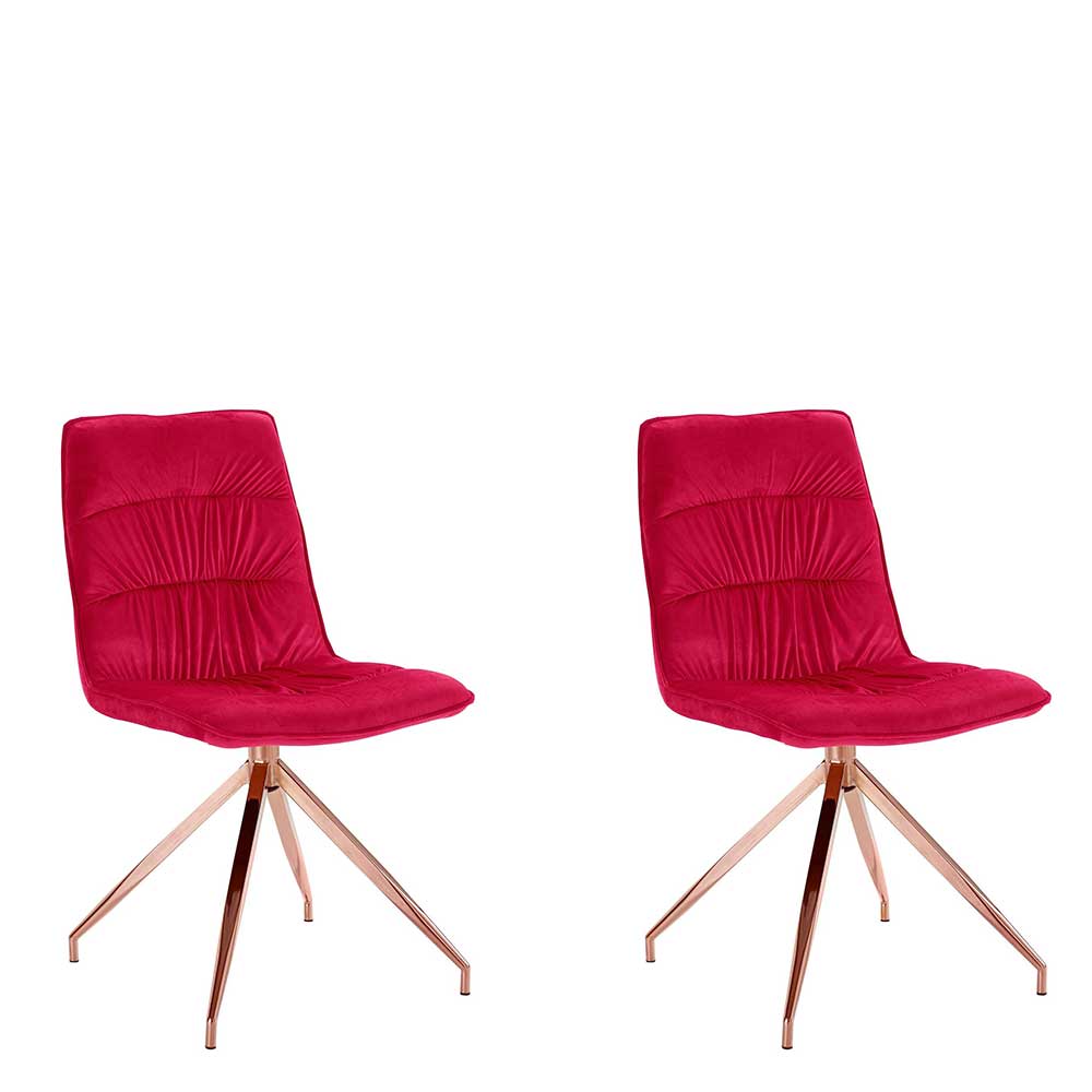 Möbel4Life Esstisch Stühle in Rot Samt Metallgestell in Kupferfarben (2er Set)