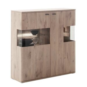 TopDesign Highboard mit Glas seitlich in Wildeichefarben 119 cm breit