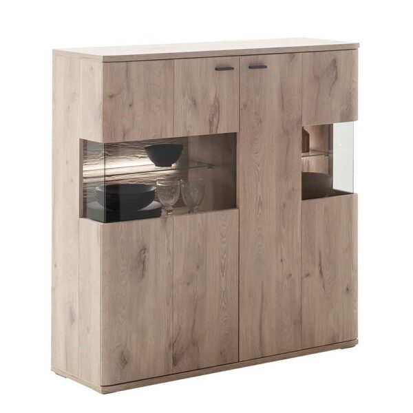 TopDesign Highboard mit Glas seitlich in Wildeichefarben 119 cm breit