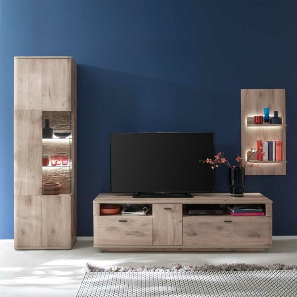 TopDesign Moderne Wohnwand in Wildeiche Holzoptik 240 cm breit (dreiteilig)