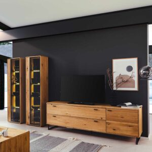 TopDesign TV Schrankwand in Wildeichefarben und Anthrazit 313 cm breit (dreiteilig)