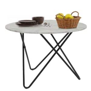Möbel4Life Runder Küchen Tisch in Marmor Optik weiß-grau Metall Dreifußgestell