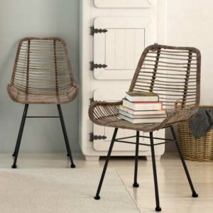 Möbel4Life Rattan Stühle in Beigegrau und Schwarz 46 cm Sitzhöhe (2er Set)