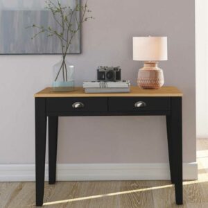Möbel4Life Rechteckiger Schreibtisch in Kieferfarben und Schwarz zwei Schubladen