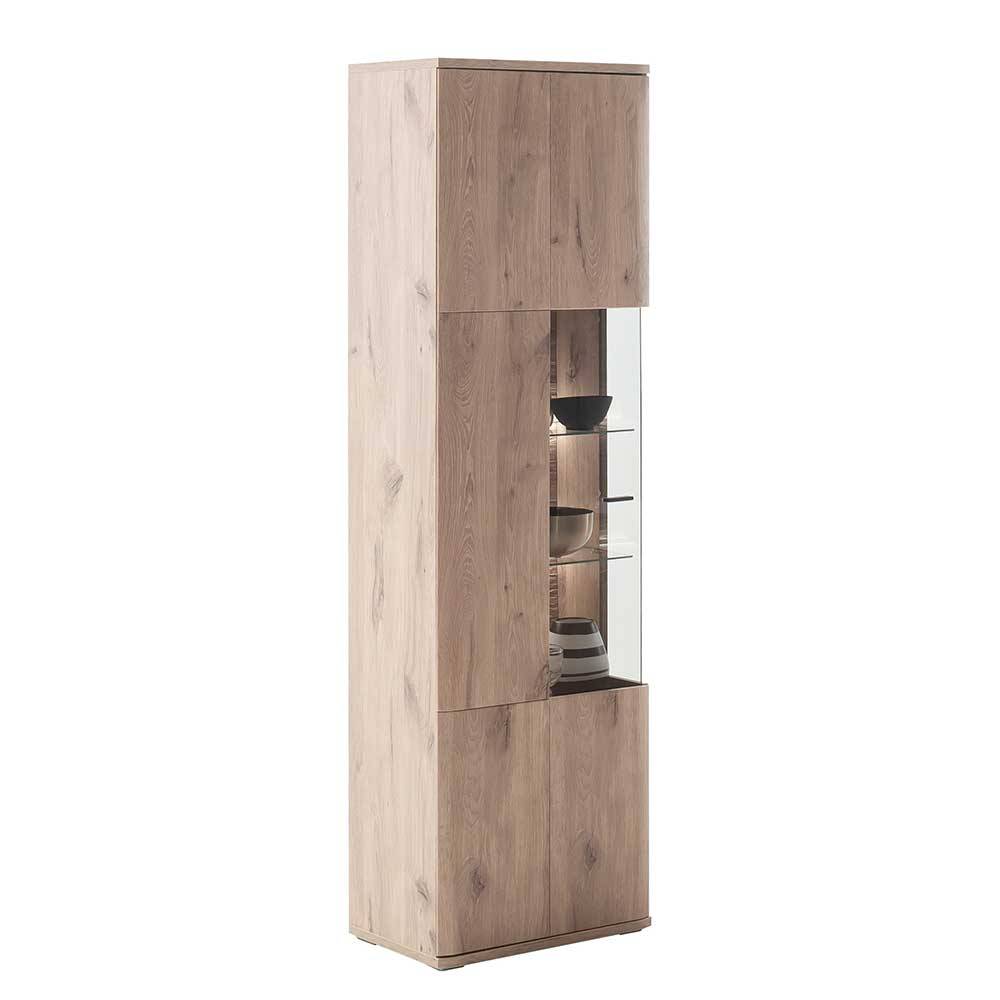 TopDesign Vitrine seitlich mit Glas in Wildeichefarben 200 cm hoch