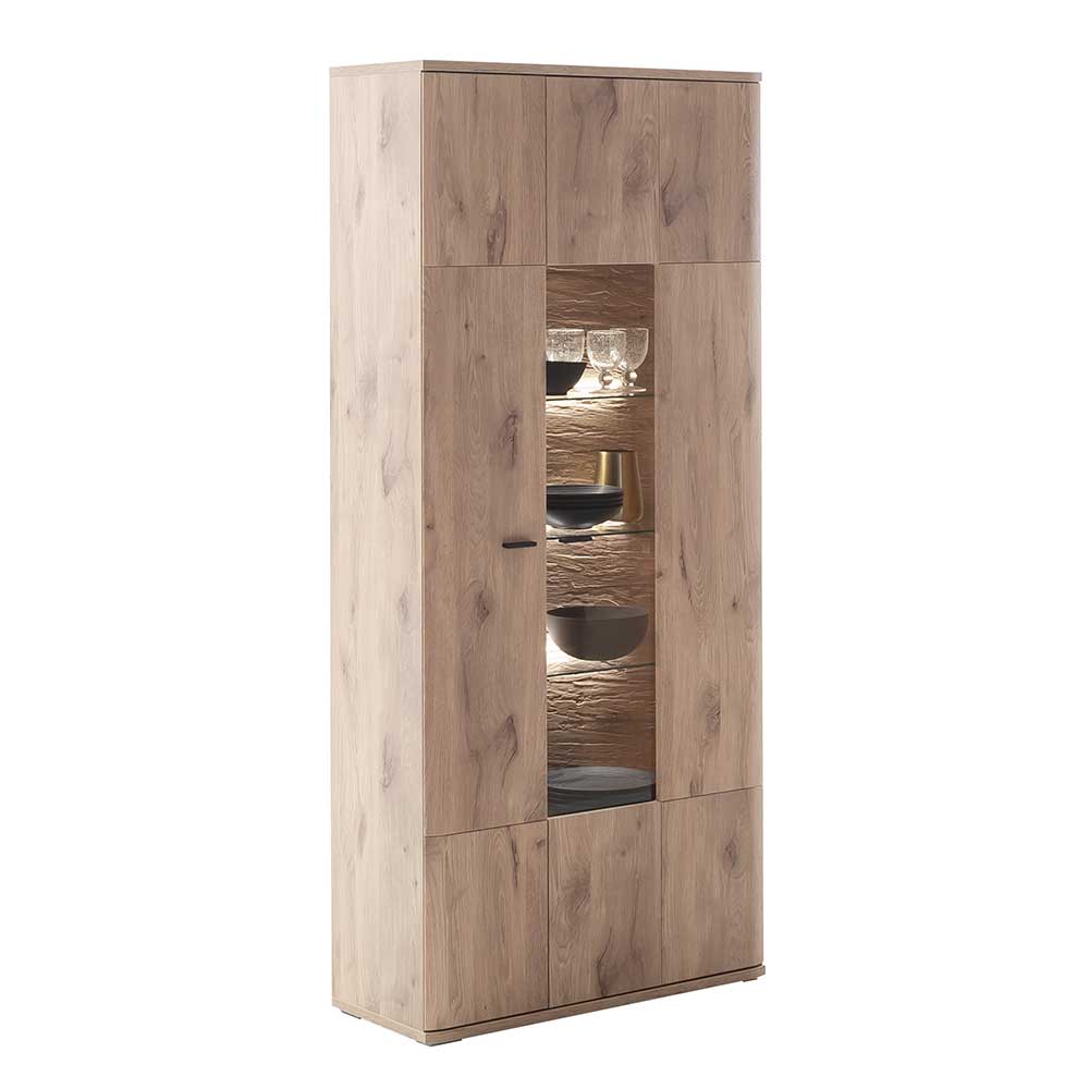 TopDesign Vitrine Holzoptik Wildeiche 90 cm breit modernem Design