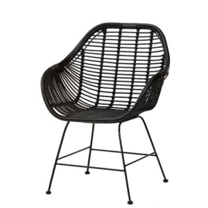 Möbel4Life Moderne Rattan Stühle mit Armlehnen Schwarz (2er Set)