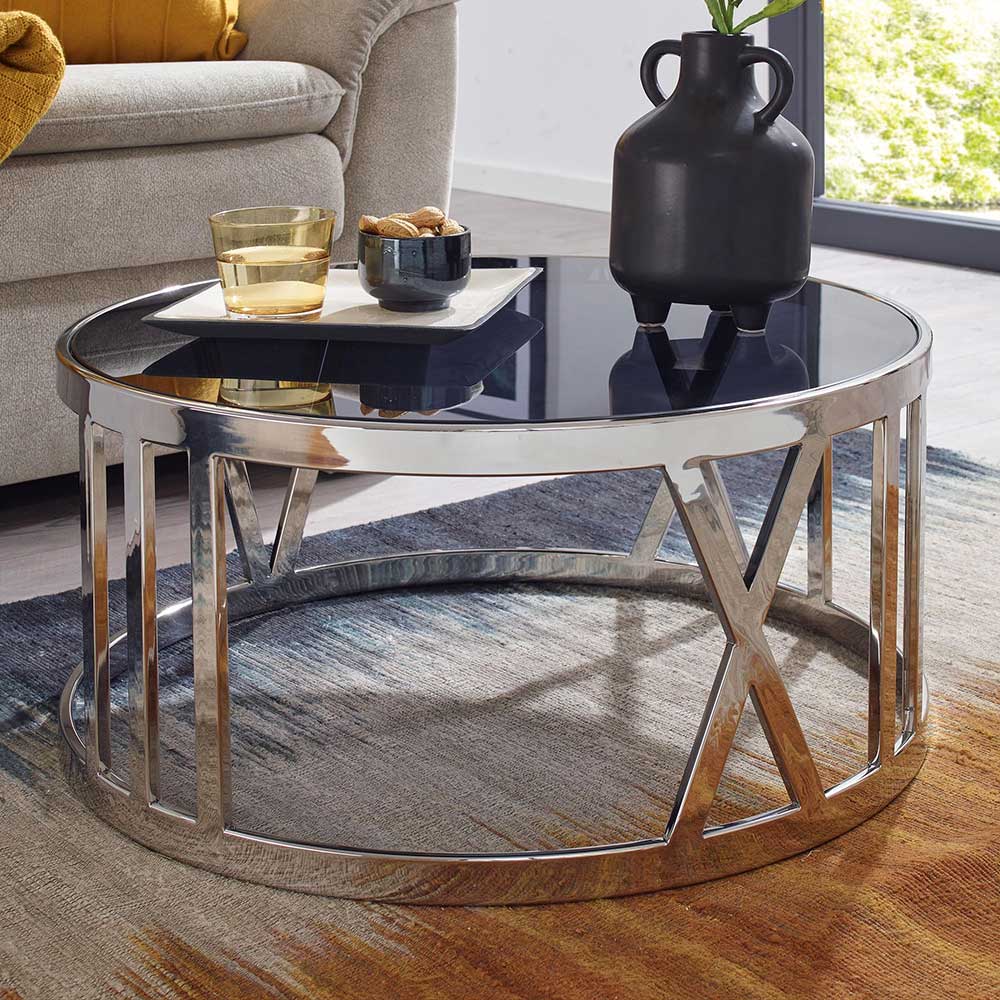 Möbel4Life Wohnzimmer Tisch mit Glasplatte in Chromfarben Schwarz