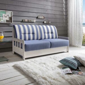Brandolf Maritimes Sofa mit Schlaffunktion Blau Weiß gestreift