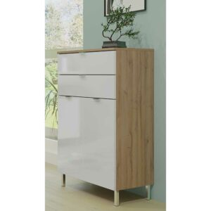 Möbel Exclusive Badezimmer Kommode in Weiß Hochglanz und Wildeiche Optik 60 cm breit