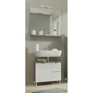 Möbel Exclusive Waschtisch und Spiegelschrank in Hochglanz Weiß Dunkelgrau (zweiteilig)
