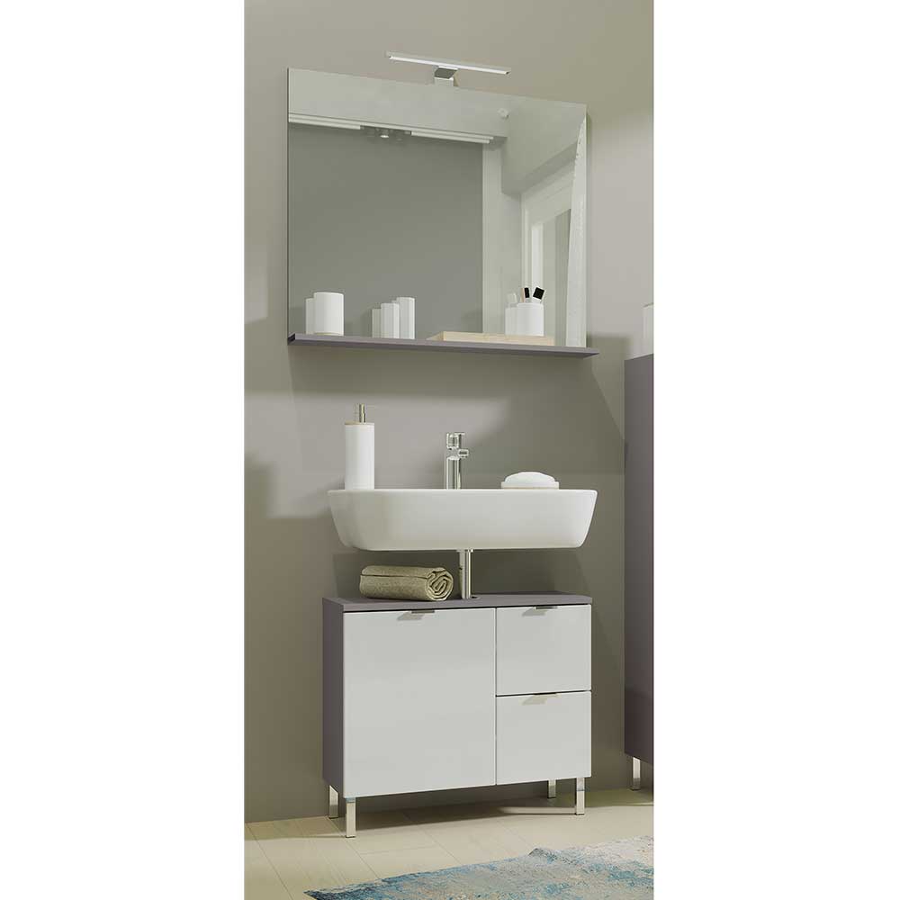 Möbel Exclusive Waschtisch und Spiegelschrank in Hochglanz Weiß Dunkelgrau (zweiteilig)