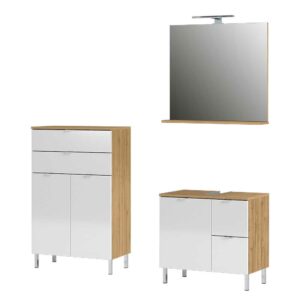 Möbel Exclusive Badezimmermöbel Set in Weiß Hochglanz und Wildeiche Optik 120 cm breit (dreiteilig)