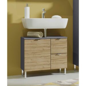 Möbel Exclusive Waschbeckenunterschrank in Wildeichefarben und Dunkelgrau 60 cm breit