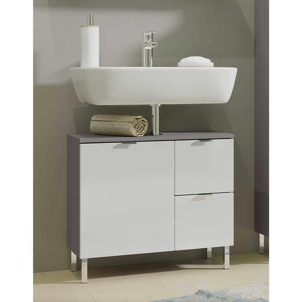 Möbel Exclusive Waschkommode in Weiß Hochglanz und Dunkelgrau 60 cm breit