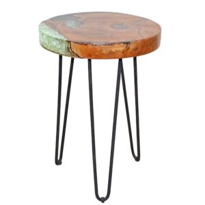 Möbel4Life Sofa Beistelltisch aus Teak Massivholz und Eisen rund