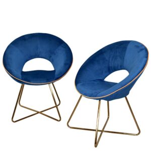 Möbel4Life Retro Tischsessel in Blau und Goldfarben Samtbezug
