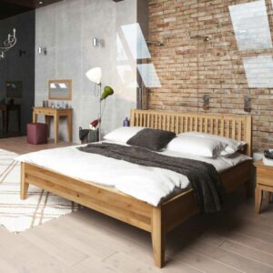 Basilicana Schlafzimmer Bett aus Wildeiche Massivholz geölt