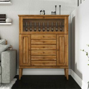 Basilicana Esszimmer Highboard mit Glasklappe Wildeiche Massivholz