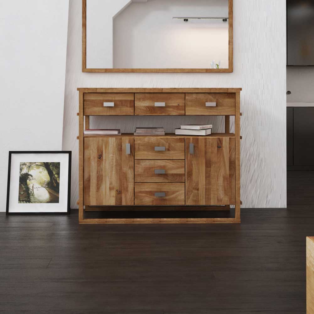 Basilicana Wohnzimmer Sideboard aus Wildeiche Massivholz 100 cm hoch