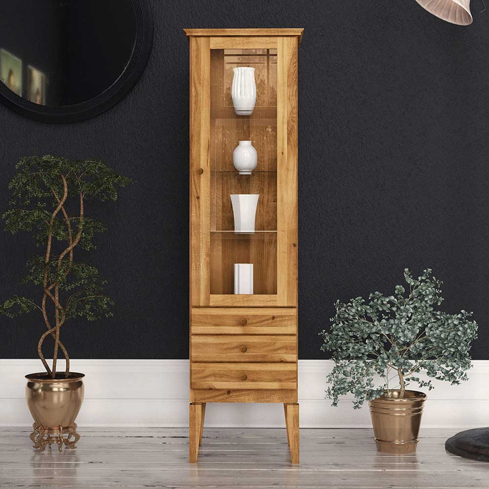 Basilicana Vitrine aus Wildeiche Massivholz 50 cm breit