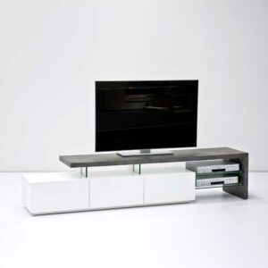 TopDesign TV Unterschrank in Weiß Grau Beton Optik
