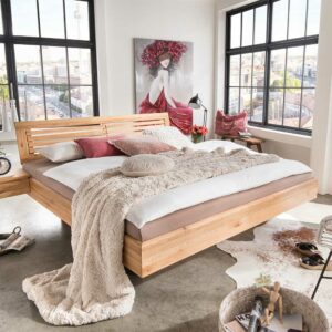 Basilicana Schwebendes Bett aus Wildeiche Massivholz modern