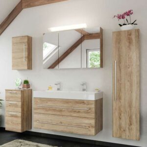Möbel4Life Badezimmer Kombination in Eiche hell komplett (fünfteilig)