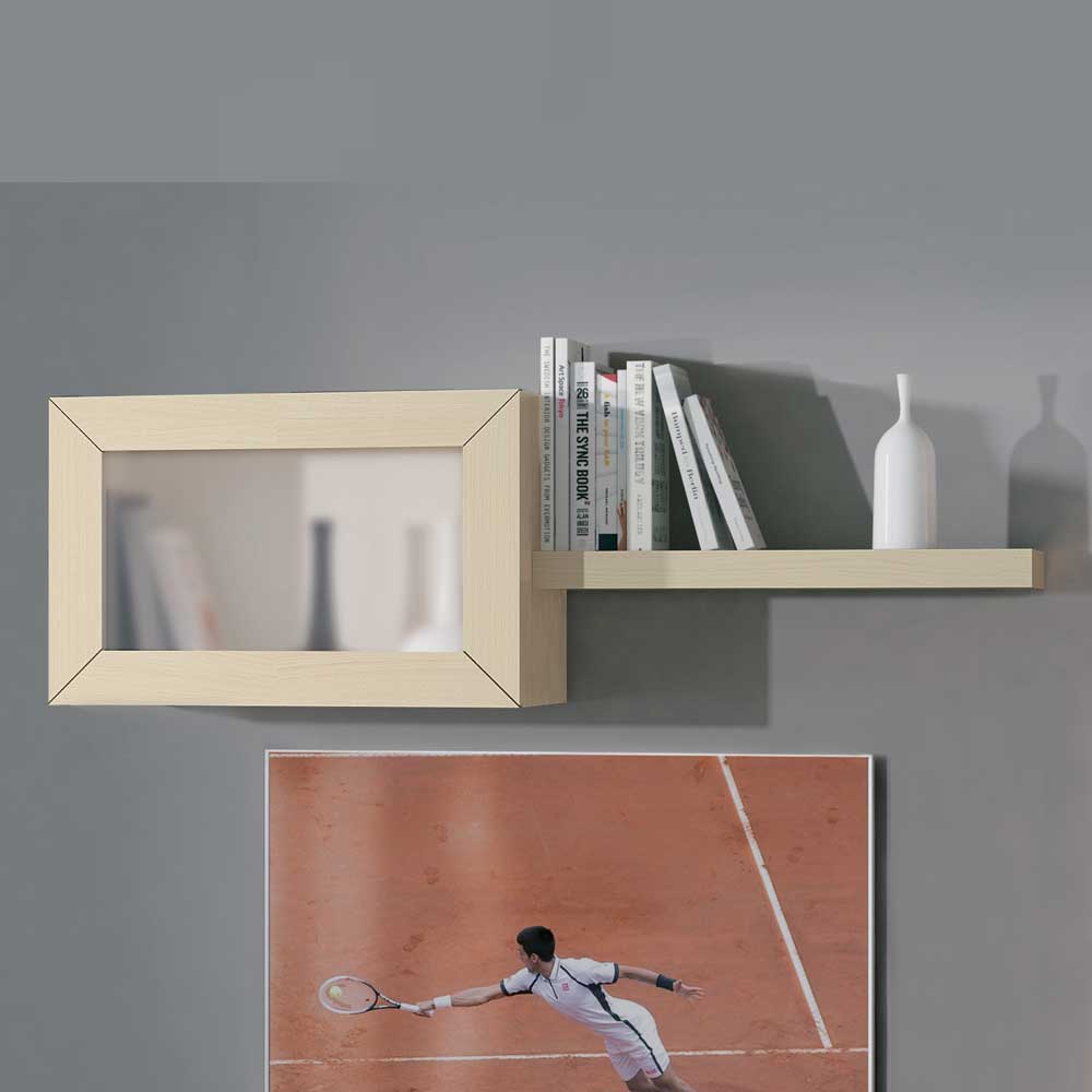 Basilicana Wandboard und Wandvitrine in Esche hell furniert modern (zweiteilig)