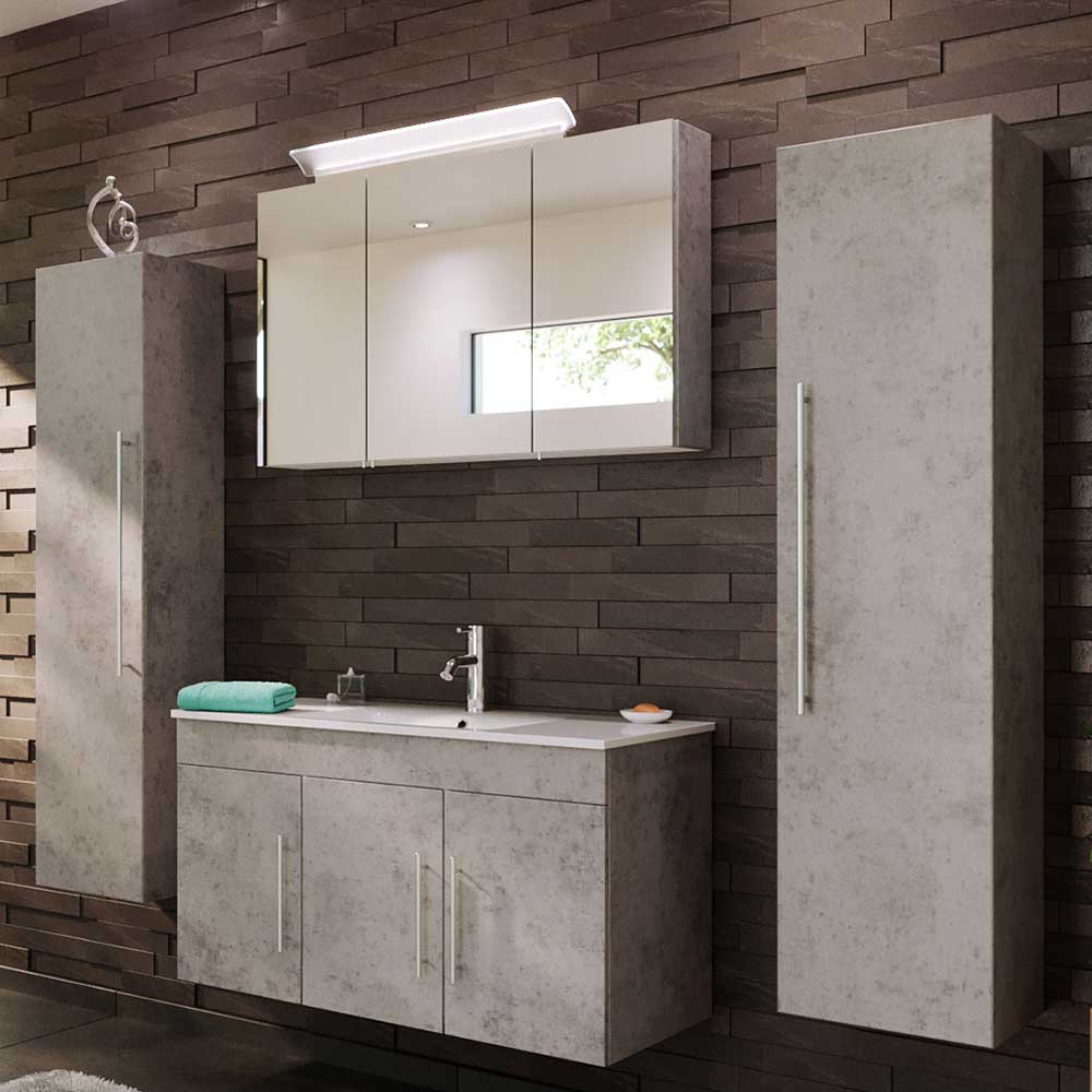 Möbel4Life Modernes Badezimmer Set in Beton Grau hängend (vierteilig)