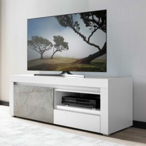 Brandolf 140 cm Fernsehlowboard in Weiß & Grau melaminbeschichtet