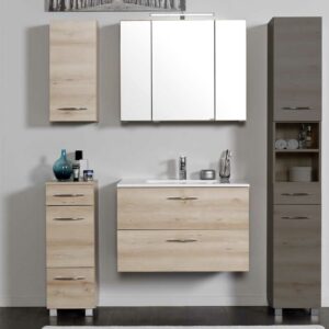 Star Möbel Badezimmermöbel Set mit Waschtisch und Spiegelschrank Buche (vierteilig)