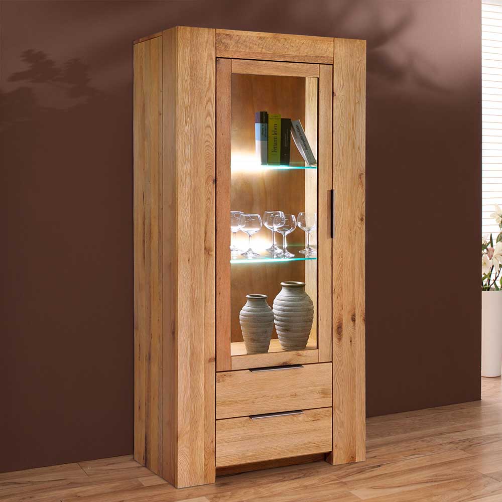 Massivio Vitrine aus Wildeiche Massivholz 80 cm