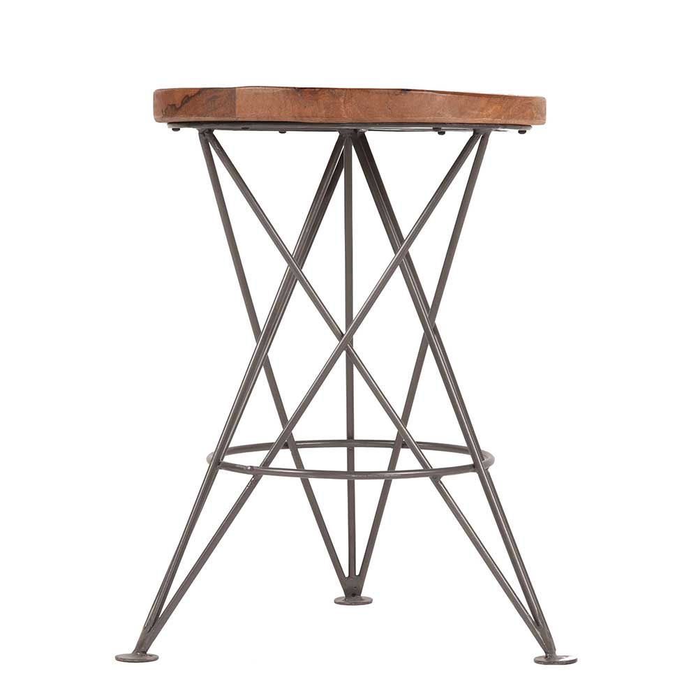 Möbel Exclusive Sitzhocker aus Mangobaum Massivholz und Metall 3-Fuß Gestell