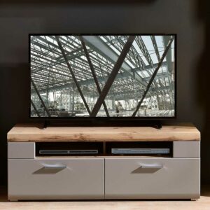 BestLivingHome TV Lowboard in Grau und Eiche Optik 140 cm breit