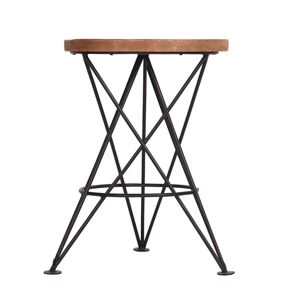 Möbel Exclusive Hocker aus Mangobaum Massivholz und Metall Loft Design