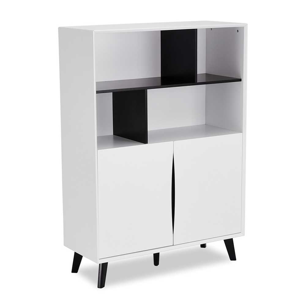 Möbel4Life Wohnzimmer Highboard in Weiß und Schwarz 100 cm breit