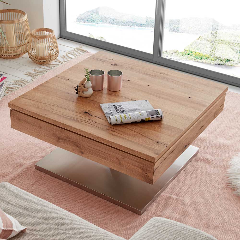 TopDesign Wohnzimmer Tisch mit schwenkbarer Tischplatte Eichefarben