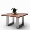 TopDesign Sofa Baumkanten Tisch in Walnussfarben Akazie Massivholz und Edelstahl
