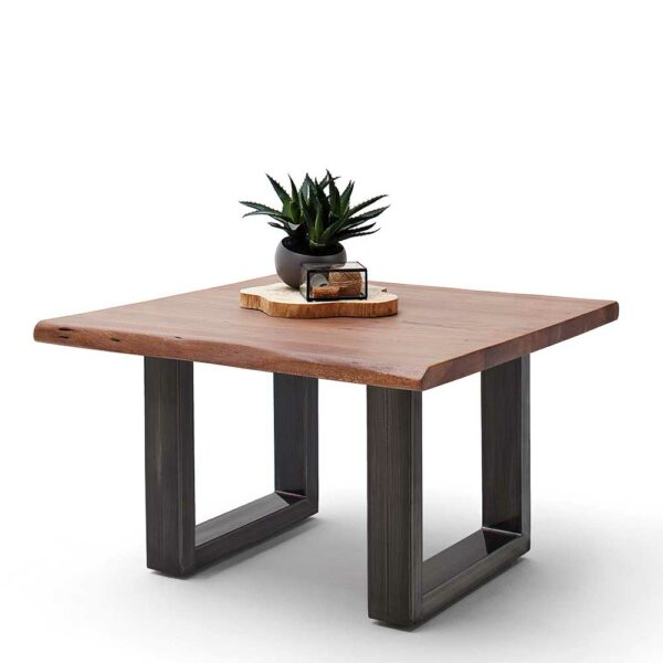 TopDesign Baumkantentisch für Wohnzimmer Walnussfarben und Schwarz