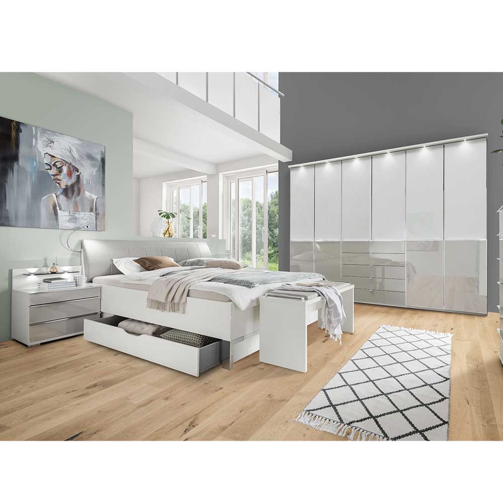 Franco Möbel Schlafzimmerset in Weiß und Hellgrau modern (fünfteilig)