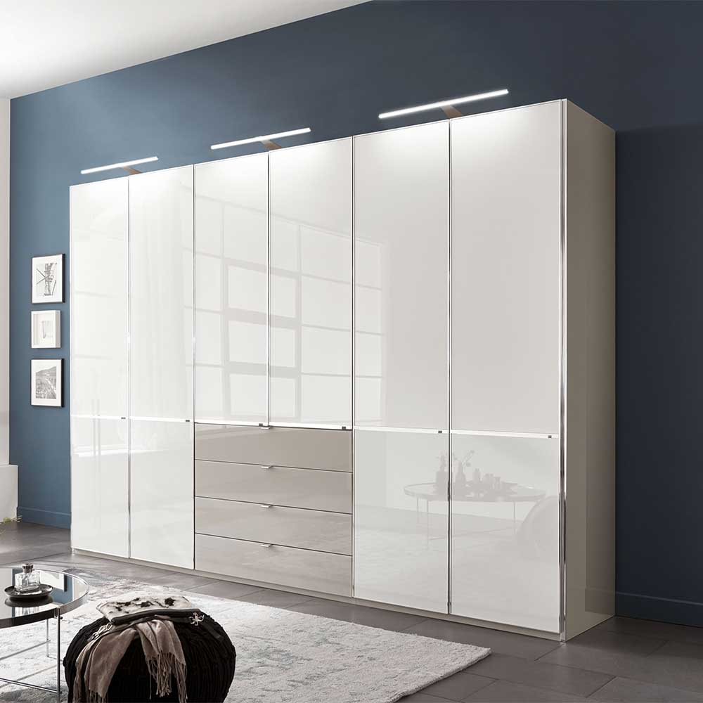Franco Möbel Drehtürenkleiderschrank in Weiß und Hellgrau 300 cm breit