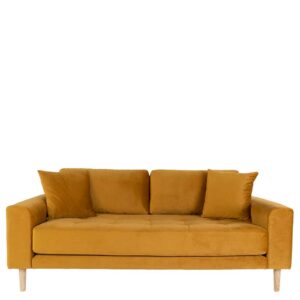 4Home Wohnzimmer Couch in Gelb Samt Eichefarben