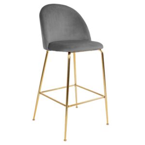 4Home Design Barstühle aus Samt und Stahl Grau und Messingfarben (2er Set)